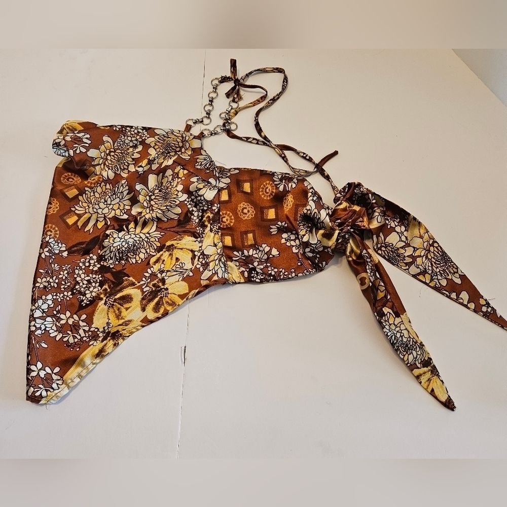 J is for Justify crop top floral pattern copper color baby tee fall cropped top - Picture 15 of 16